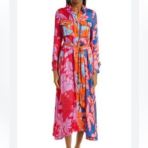 Farm Rio Floral Print Tie Waist Long Sleeve Maxi Dress Size L